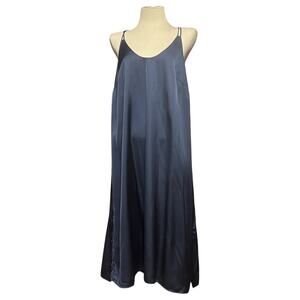 Auden Satin Strappy Back Side Slits Midi Nightgown Dark Blue XXL
